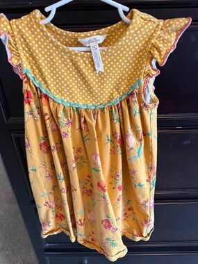Matilda Jane Mustard Floral Ruffle Dress with Polka Yoke
